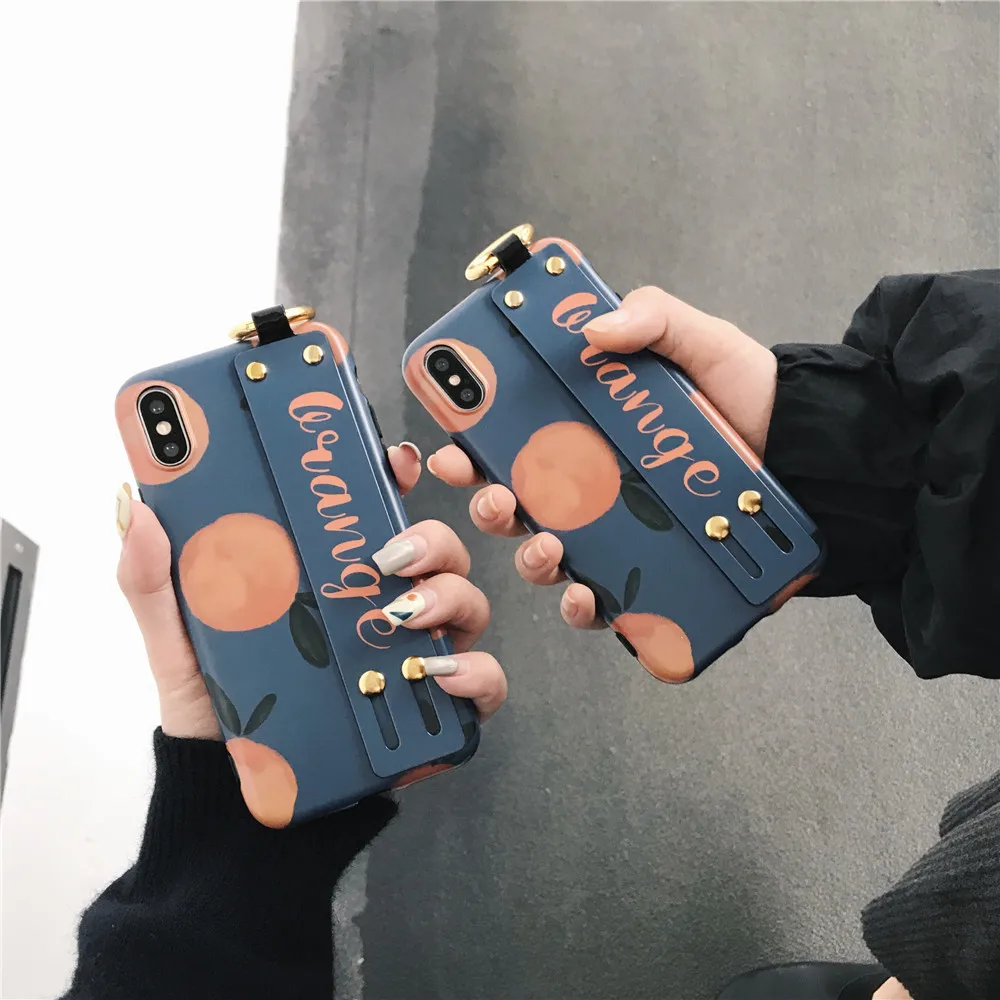 

Retro orange Painting Soft Case for iphone 8 7 6 6S plus X XS MAX XR 10 cover Cartoon art Sweet Fruit Silicone stand phone Case