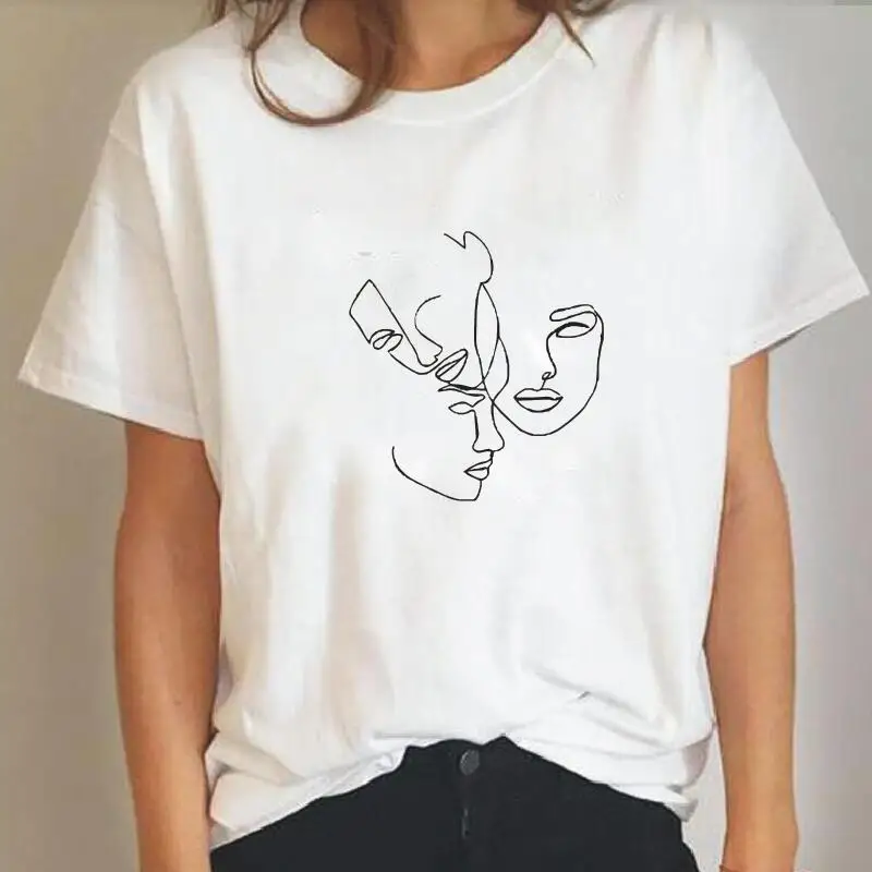 

Women's Clothing Cotton T-shirt Summer New Short Sleeve Print Harajuku Tee Shirt Femme White Tops Loose Plus Size Women Tshirt