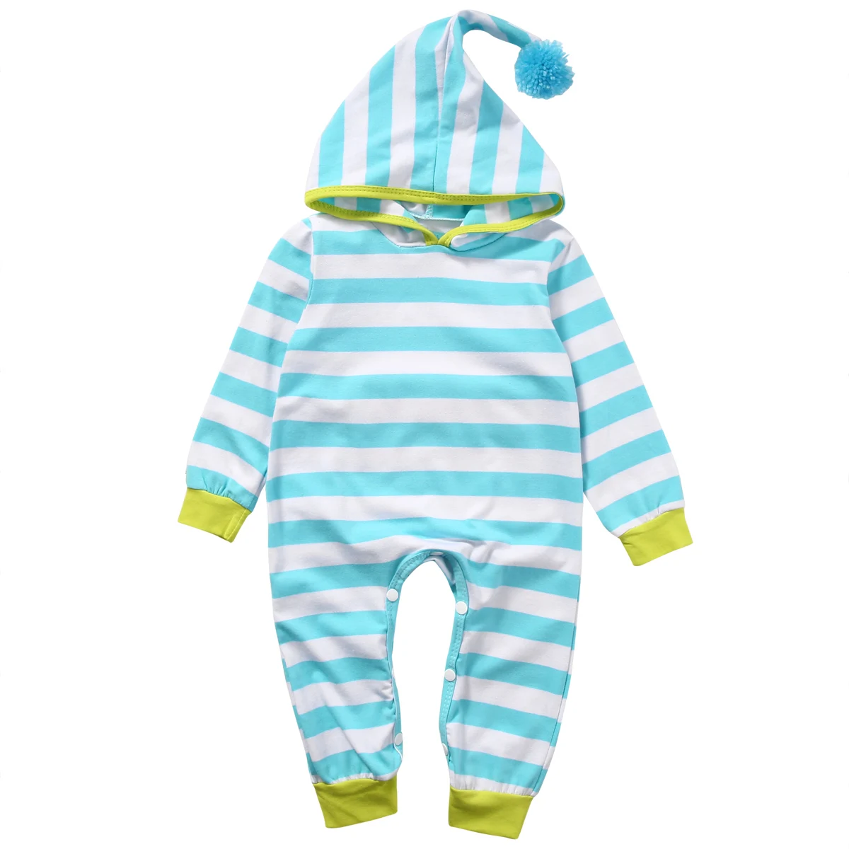 

Newborn Kids Boys Girls Long Sleeve Hooded Cotton Romper Jumpsuit Outfit Striped Baby Clothes