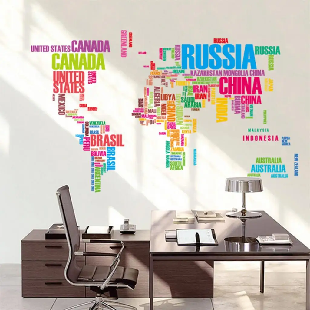 Map Of The World Quote Decal World Map Letter Quote Removable Decal Art Mural Home Decor Vinyl Wall Stickers(China (