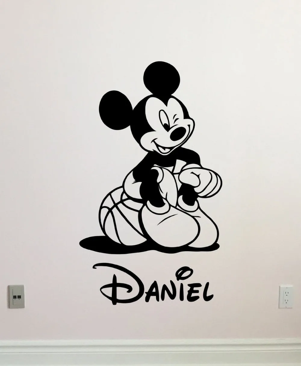 Stickers Muraux Autocollant Mural Autocollant Autocollant Mickey Minnie Mouse Wall Art Sticker Personnalise Nom Sticker Bebe Bebe Mickey Mouse Vinyle Sticker Mural Personnalise Garcon Fille Nom Stickers Decorations Murales Bebe Puericulture