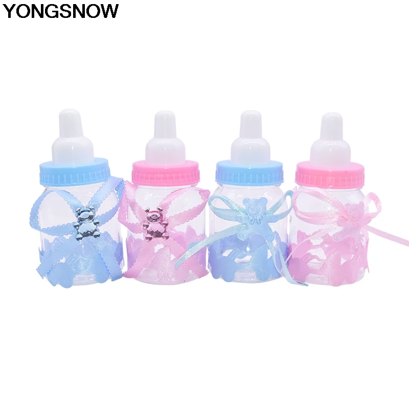 

12Pcs/lot Plastic Clear Baby Shower nursing bottle Shape Candy Bottle Box Chocolate Holder With Diamond Maternity Gift Supplies