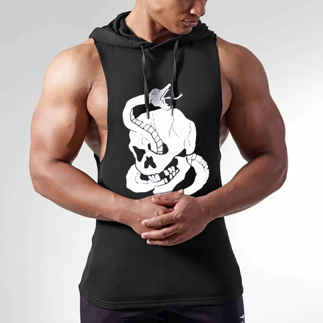 Brand Summer hooded Mens Running Shirts Quick Dry Man Gyms Fitness Tank Top Men Sport Solid Slim Jogger Bodybuilding Vest 2