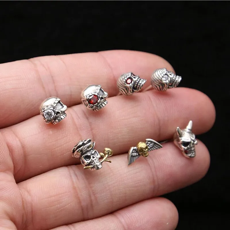 Женские и мужские серьги гвоздики из серебра 100% пробы с черепом|silver stud earrings|sterling