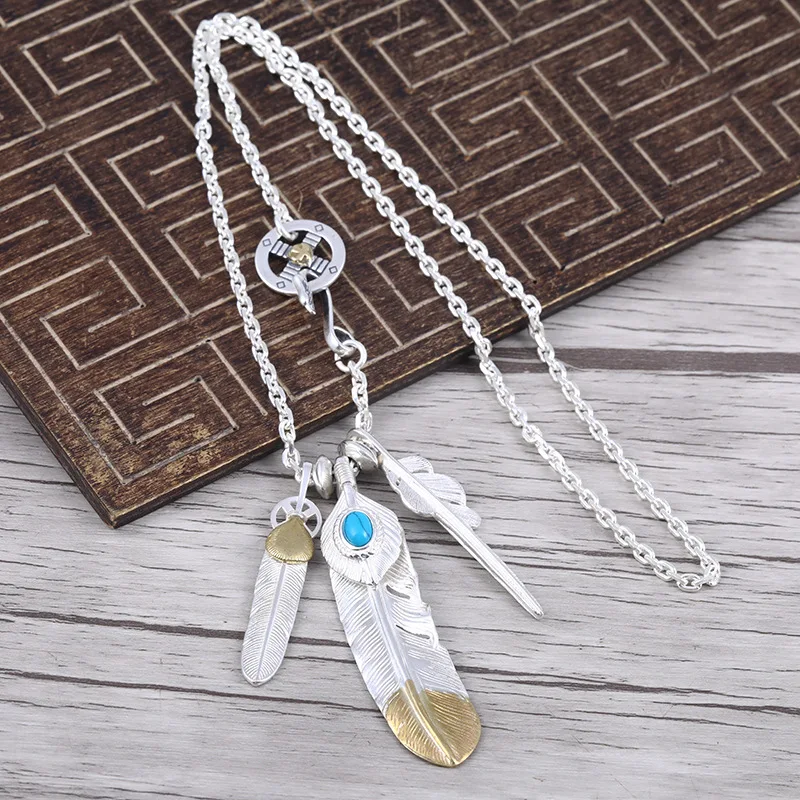 

Ожерелье Takahashi Goro с перьями для мужчин и женщин, ожерелье из стерлингового серебра 925 пробы в ретро-стиле с цепочкой на свитер из тайского серебра