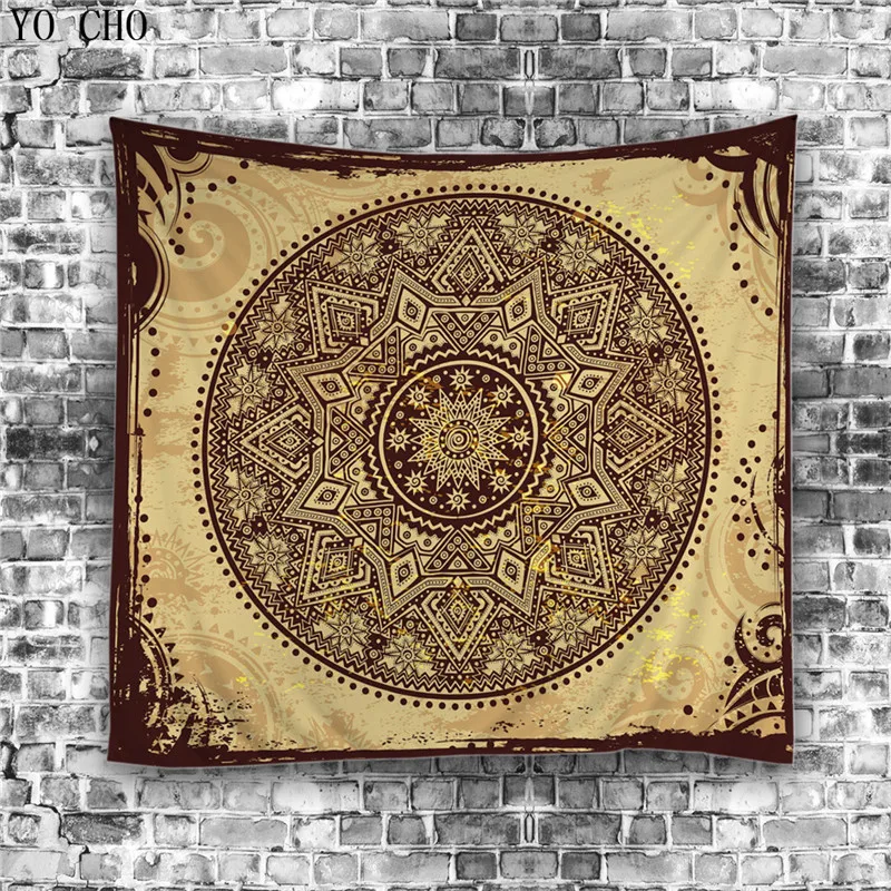 

YO CHO hot polyester mandala tapestry elephant map wall hanging tapestry popular rectangle printed jacquard mandala wall carpet