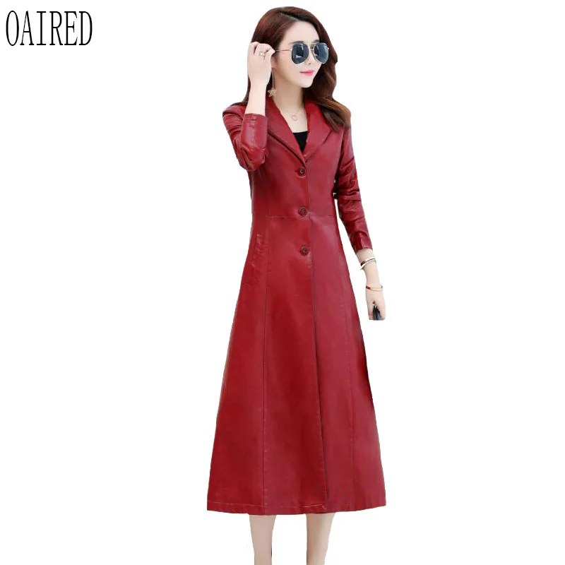 

Plus Size Leather Coat Women Outerwear 2019 New Women Leather Jacket Long Slim Motorcycle Female Leather Clothing Black OAIRED