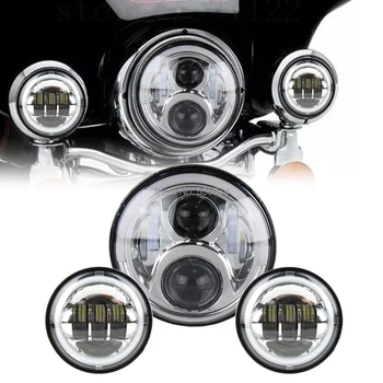 

7 Inch Round LED Projector Headlight Halo with DRL Matching 4.5 Inch LED Passing Fog Lamps For Dyna Road King