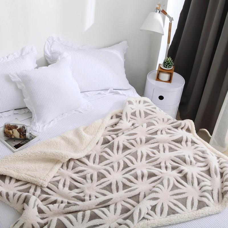 

2018 New Style Air Condition Jacquard Knitted Blanket Super Soft and Warm Sherpa Fleece Back Throw on Bed Couch 150x200cm