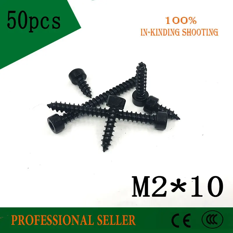 

50pcs/lot Carbon Steel With Black M2*10 M2 x 10 Hexagon Socket Cap Head self tapping screw Model Screw