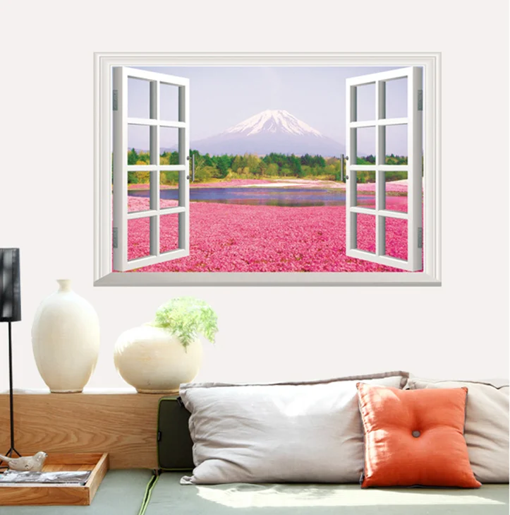 Красивый пейзаж Япония fujisan розовый цветок озера 3D окно стикер пейзажа дома фоне девушки спальня Art HCX082