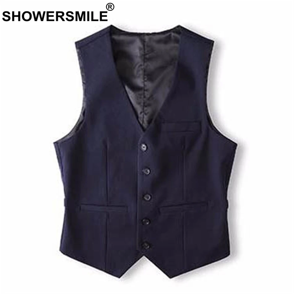 SHOWERSMILE, брендовый мужской жилет цвета хаки, приталенный, Ретро стиль, без рукавов, пиджак, мужской классический жилет, костюм, Осень-зима, жилет - Цвет: Blue Vest