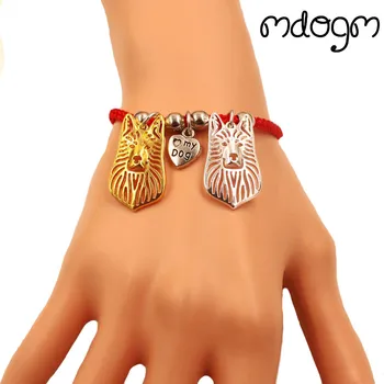 

White Swedish Shepherd Dog Animal Charm Bracelet For Women Men Couple Love Rope Male Female Pearl Red Heart Black Girls