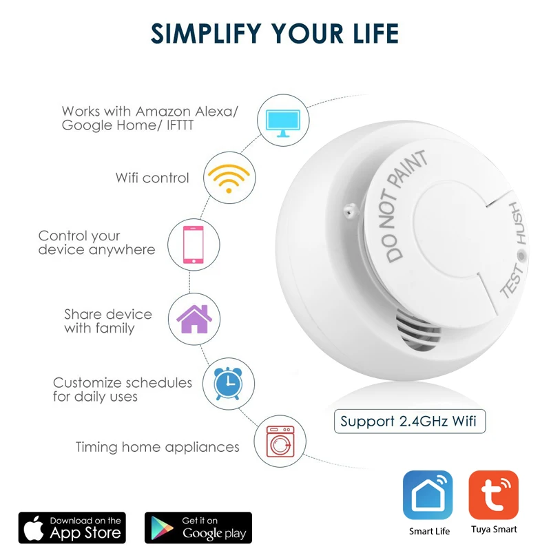 Wireless WIFI Smoke Detector Fire smoke sensor Home Tuya Smart life Security app control