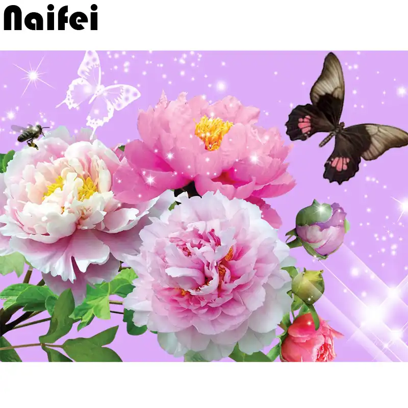 Diy Diamond Lukisan Kupu Kupu Bunga Peony Pemandangan Pink Full 5d Diamond Bordir Pemandangan Mosaik Gambar Rhinestone Rumah Aliexpress