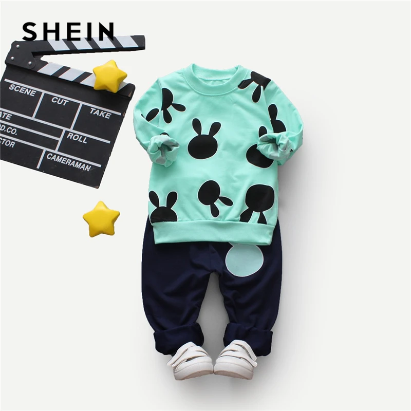 SHEIN/детская одежда для маленьких мальчиков; пуловер с принтом с героями мультфильмов и штаны; детская одежда; коллекция года; Весенний повседневный костюм с длинными рукавами; комплекты для детей