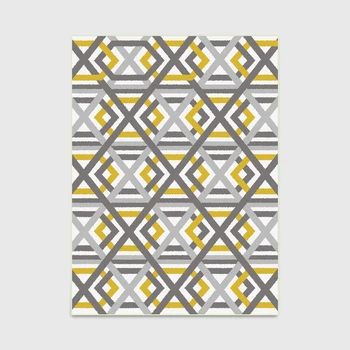

Fashion Nonslip Door/Kitchen mat Living Room Bedroom Bedside Area Rug Decorative Carpet Nordic Geometric Yellow Grey Cross Lines