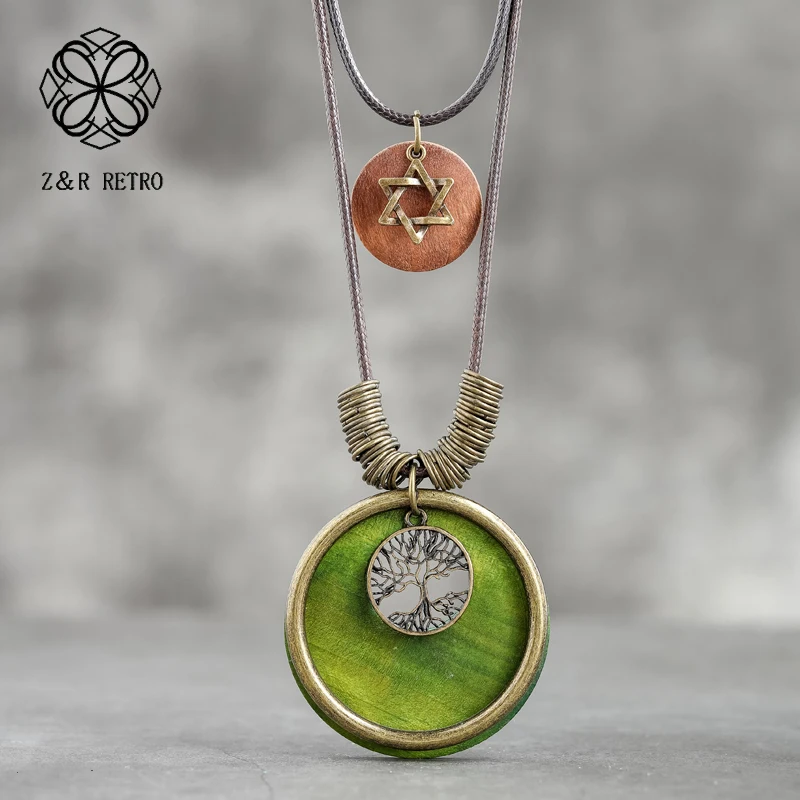 

Unique Coin Necklace Vintage Long Chain Necklace Neck Chain Zinc Alloy Women Accessories Big Necklace Jewelry Wood 6*8cm