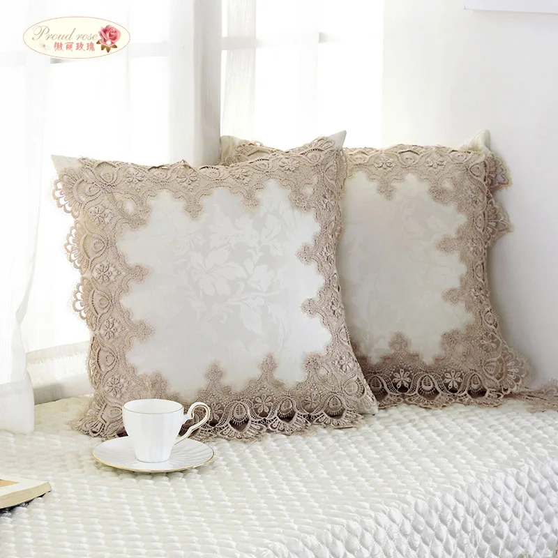 

Proud Rose European Style Lace Pillowcase Back Cushion Fashion Romantic Home Decoration The Office Back Cushion With Pillow Core