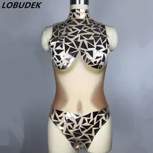 Ночной клуб бар Мужской Женский DJ DS костюмы для танцев группа Джаз представление одежда сексуальный Блестящий Комбинезон с блестками зеркала боди