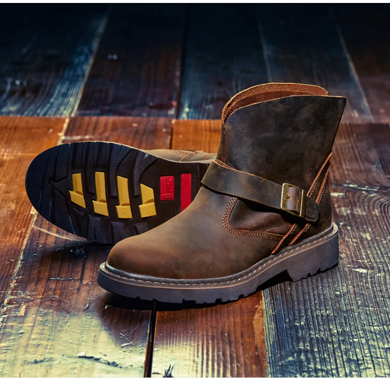 Зимние Теплые повседневные мужские ботильоны в стиле ретро; рабочие мужские ботинки из натуральной кожи; botas hombre; модная обувь в байкерском стиле