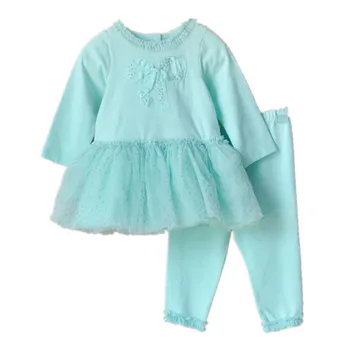 

Retail-baby girl clothes set newborn toddler cotton lace suit kids baby girls dress+leggings infant clothing set for girls blue