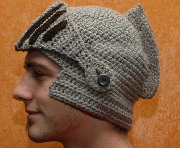 2016 Novelty New Roman Knight Helmet Caps Cool Handmade Knit Ski Warm Winter Hats Men Women