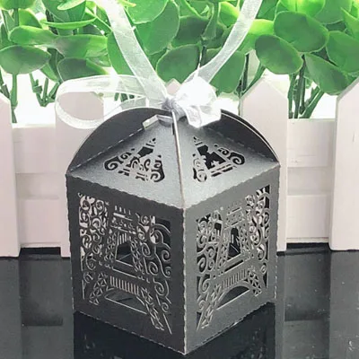 50pcs Wedding Candy Box Chocolate Packaging Paris Eiffel Tower Personalized Wedding Box Marriage Favors And Gifts Baby Shower Black