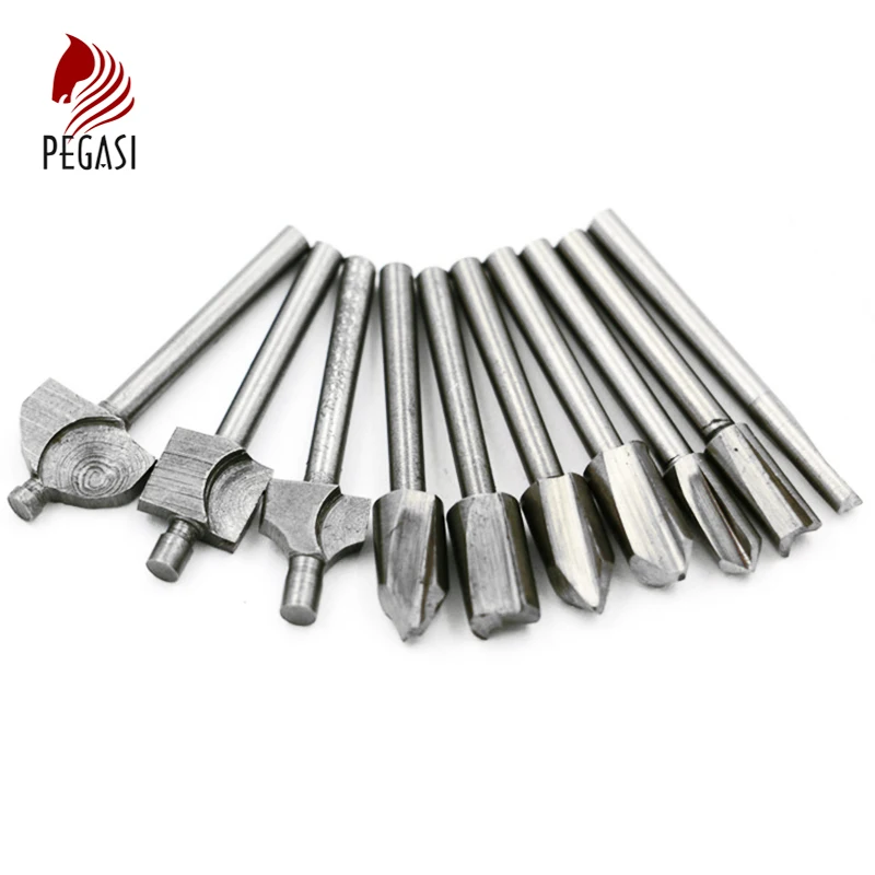 

10pcs 1/8" 3mm Shank Mini HSS Router Bit Fit Dremel Foredom Rotary Tool Set Woodworking Knife Edge Repair Carpenter Drill