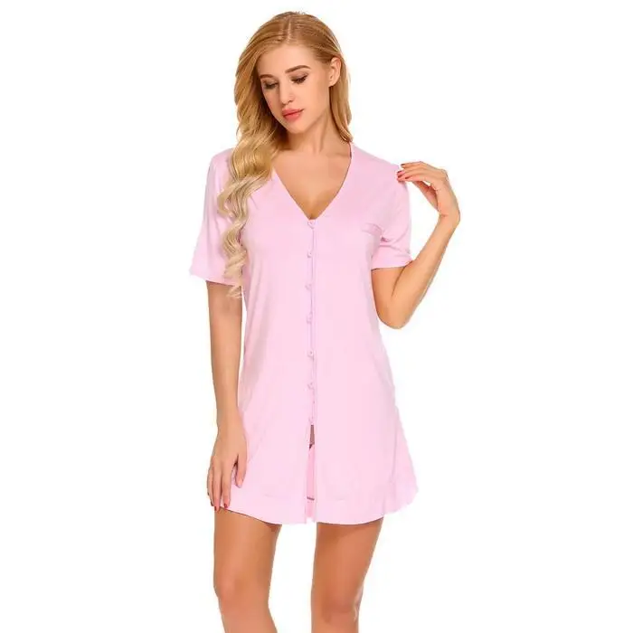 Ekouaer, Женская Сексуальная Ночная сорочка с короткими рукавами, рубашка на пуговицах, ночная рубашка, ночное платье, женская домашняя одежда