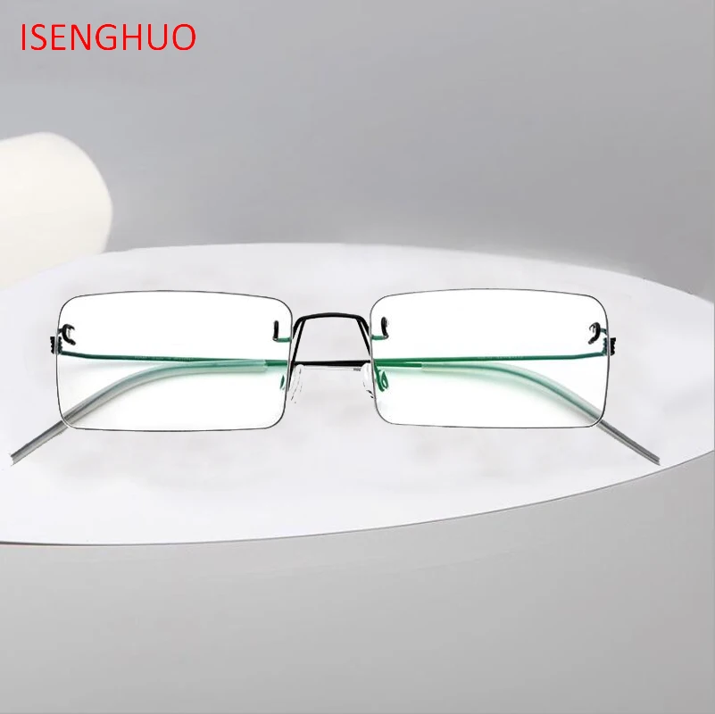 

ISENGHUO No Screw Eyewear Prescription Eyeglasses Women 2019 Rimless Square Myopia Optical Korean Titanium Alloy Glasses Frame
