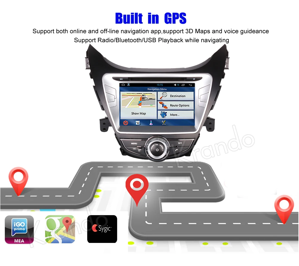 Best Krando 8" Android 8.0 car radio gps dvd navigation multimedia system for Hyundai Elantra Avante 2011-2013 player WIFI 3G DAB+ 2