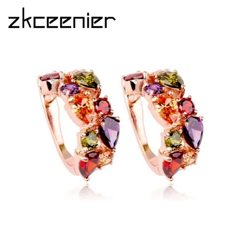 

Fashion Unique Design Rose Gold Color Mona Lisa Brand Earrings for Female Wedding with AAA Colorful Cubic Zircon Bijouterie