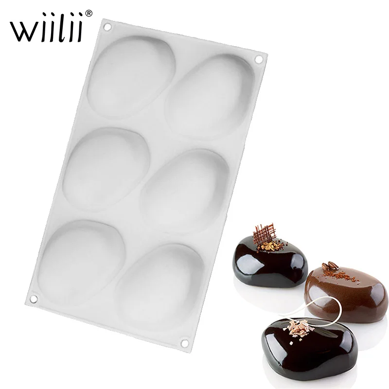 

White 6 Cavity Super Vivid Elliptical Pebble Stone Silicone Cake Mold Chocolates Jelly Dessert Mousse Mould