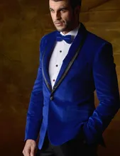 Velvet Jacket Groomsmen Shawl Lapel Groom Tuxedos New Style Mens Suits Wedding Best Man (Jacket+Pants+Tie+Hankerchief) B764