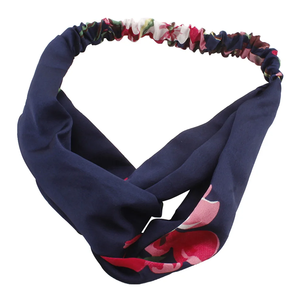 

Ladies Geranium Flower Silk Satin Hairband Women Hair Bands Floral Silk Satin Printing Cross Wide-Side Headbands Headdress