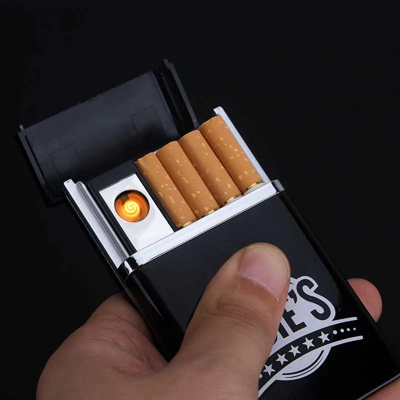 

Creative Portable Cigarette Box Case with Removable USB charging Lighter Windproof Flameless Tobacco Cigarette Case Lighters