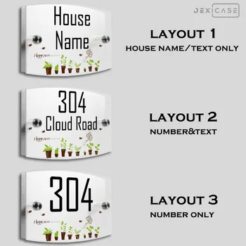 

Cute Potted Personalized Modern outdoor House Number Door Sign Plaque Street Acrylic Matte Glass TOP