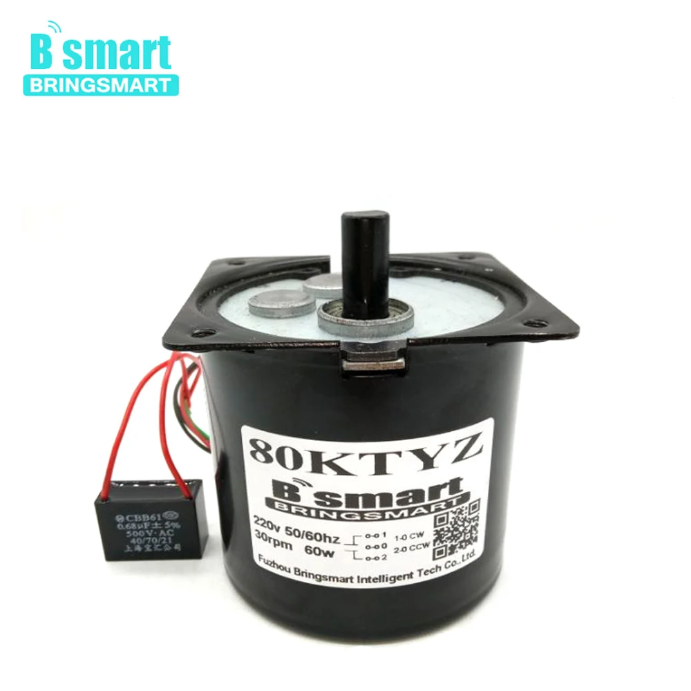

Bringsmart 80KTYZ AC Motor 220V High Torque 60kg.cm Speed Low Noise 60W Synchronous Reduction AC Mini Gearbox Elettrico Moter