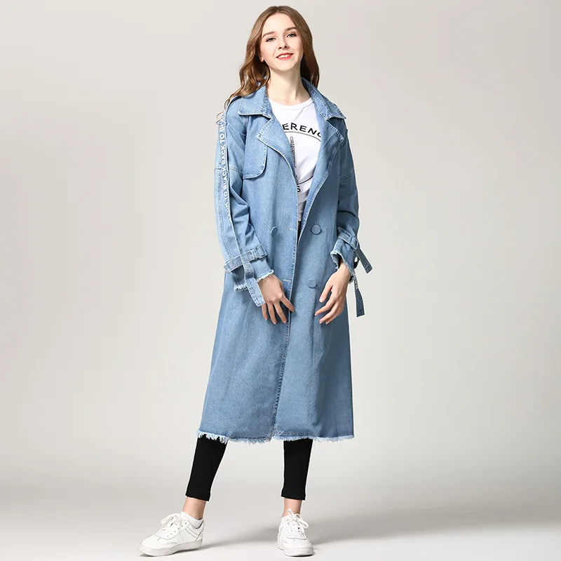 Double Longue Printemps Mince À Coupe Manteau Mode Denim Bleu Manches De Nouvelle Tranchée Femmes Longues Ceinture Casual Breasted vent qSzUMVpG