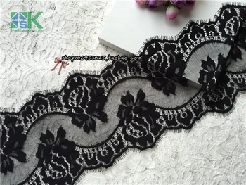 

3Meters/lot Black Embroidery Flower Lace Ribbons Eyelash European Style Lace Trims Hollow Lattices Mesh Fabric 18cm Wide