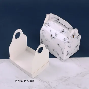 

FeiLuan store new style 10pcs/lot Marble short hand style cake roll box cut bread cheese pastry box cute roll sandwich gift box