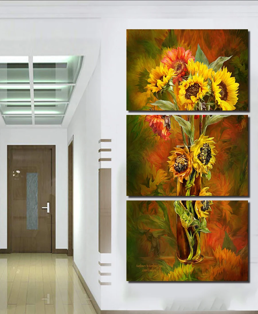 Clstrose Hot Spray Painting 3 Panels Flowers Painting Canvas Wall