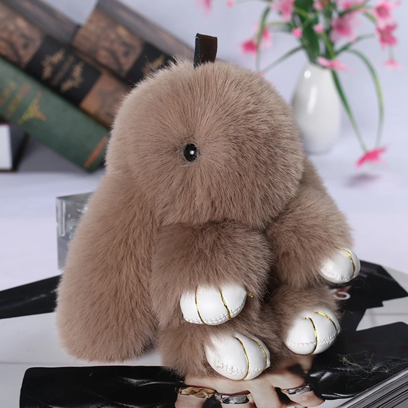 

Mini rabbits keychain mink fur girl real 18cm bunny keychain key chains fur bunny bags Rabbit trumpet rabbit hare penda phone