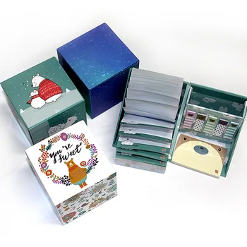 

2019 New cute cartoon animal theme office school multi function desk memo pad and pen stationery holders set stationery supplies