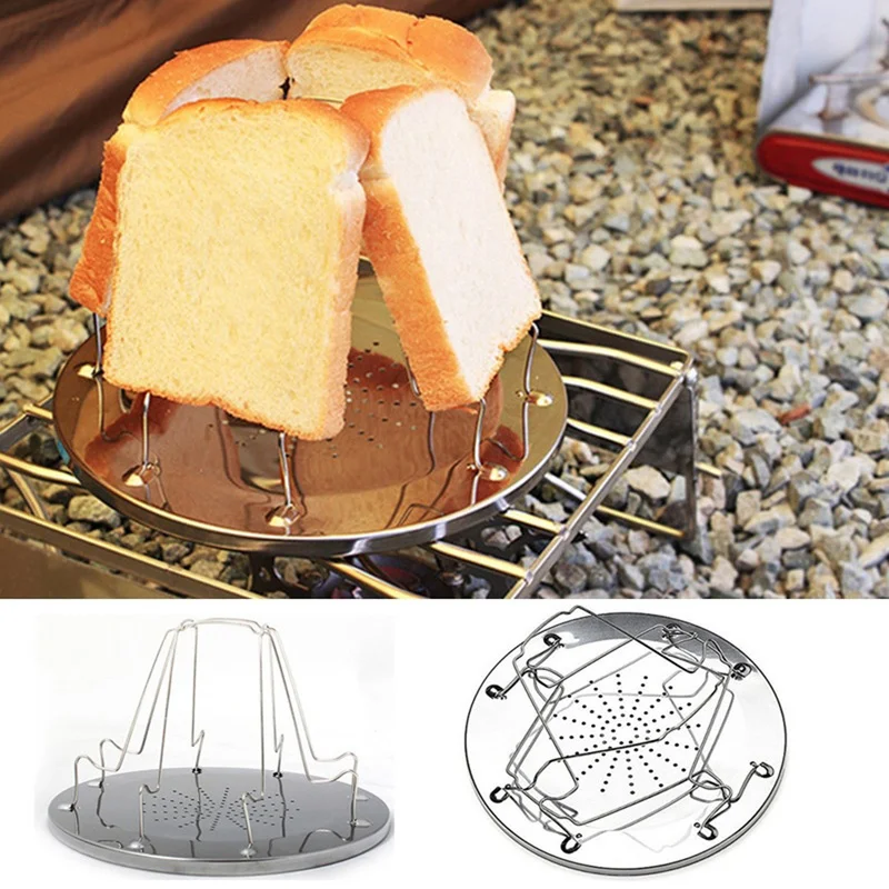 

1Pc 4 Slice Creative Practical Bread Toast Rack Grill Gas Stoves Cooker Stainless Steel Plates Camping BBQ Toaster Tray