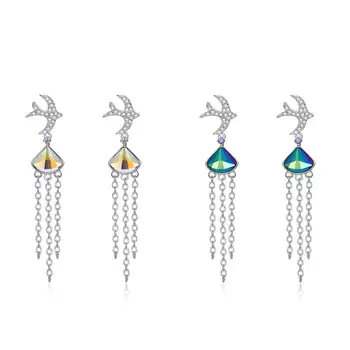 

925 Silver Earrings Woman Flying Birds Long Tassels 925 Dangle Earrings Silver Women's Engagement Jewelry Earring 2019