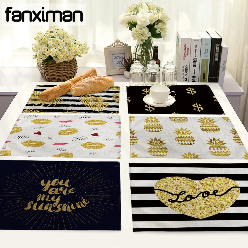Kitchen Table Mats Cotton Linen Table Napkin Tropical Bronzing Pineapple Flamingo Pattern Fashion Decorative Placemats