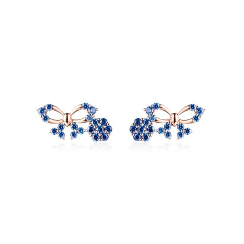 

18K Gold New Fashion Refinement Crystal Bow Flower Stud Earrings For Women Temperament boucle d'oreille Charms Women Jewelry