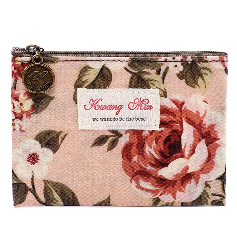 Vintage Floral Printed Cosmetic Bag Women Makeup Bags Female Zipper